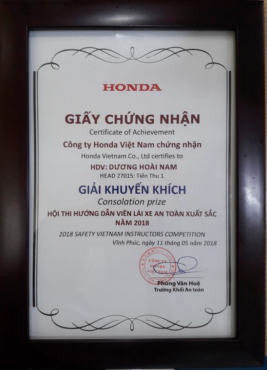 Giải Khuyến Khích Hội Thi HDV Lái Xe An Toàn Xuất Sắc Năm 2018